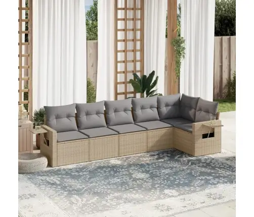 6-Daļīgs Dārza Dīvāna Komplekts, Matrači, Bēša Pe Rotangpalma Vidaxl