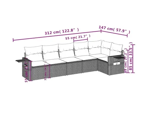 6-Daļīgs Dārza Dīvānu Komplekts,Matrači, Gaiši Pelēka Pe Pinums Vidaxl