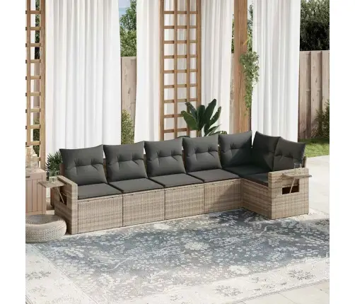 6-Daļīgs Dārza Dīvānu Komplekts,Matrači, Gaiši Pelēka Pe Pinums Vidaxl