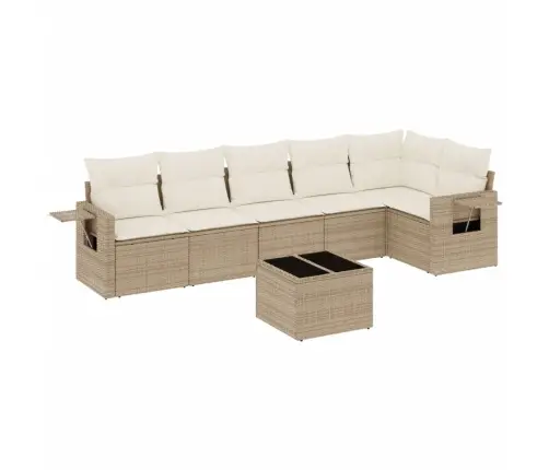 7-Daļīgs Dārza Dīvāna Komplekts, Matrači, Bēša Pe Rotangpalma Vidaxl