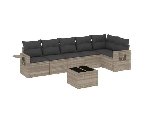 7-Daļīgs Dārza Dīvāna Komplekts,Matrači, Gaiši Pelēka Pe Pinums Vidaxl