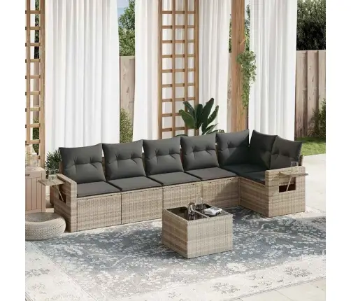 7-Daļīgs Dārza Dīvāna Komplekts,Matrači, Gaiši Pelēka Pe Pinums Vidaxl