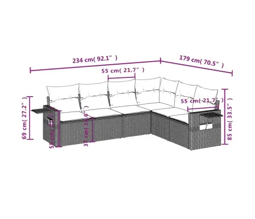 6-Daļīgs Dārza Dīvāna Komplekts, Matrači, Melna Pe Rotanpalma Vidaxl
