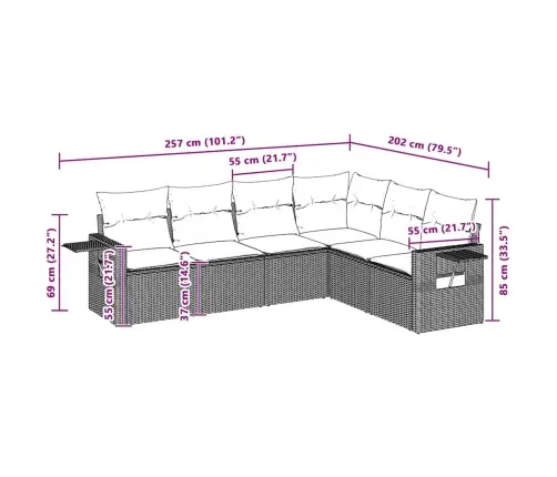 6-Daļīgs Dārza Dīvānu Komplekts,Matrači, Gaiši Pelēka Pe Pinums Vidaxl