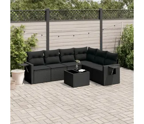 7-Daļīgs Dārza Dīvāna Komplekts Ar Matračiem, Melna Pe Vidaxl