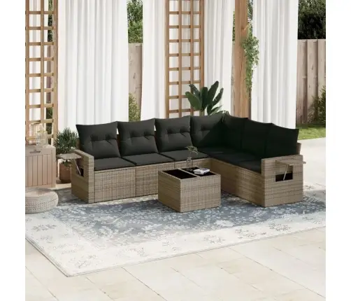 7-Daļīgs Dārza Dīvāna Komplekts, Matrači, Pelēka Pe Rotangpalma Vidaxl