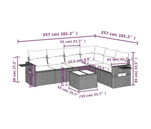 7-Daļīgs Dārza Dīvāna Komplekts,Matrači, Gaiši Pelēka Pe Pinums Vidaxl