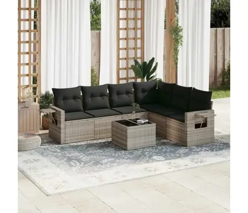 7-Daļīgs Dārza Dīvāna Komplekts,Matrači, Gaiši Pelēka Pe Pinums Vidaxl