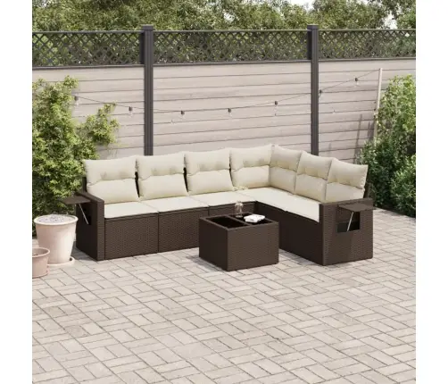 Sofos Komplektas Su Pagalvėlėmis, 7 Dalių, Rudas, Poliratanas