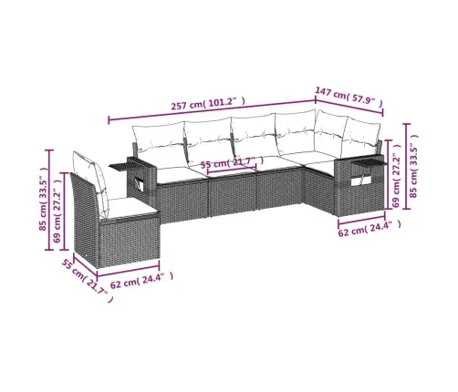 6-Daļīgs Dārza Dīvāna Komplekts, Matrači, Melna Pe Rotanpalma Vidaxl