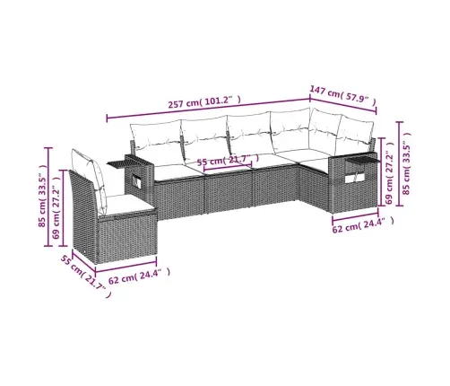 6-Daļīgs Dārza Dīvānu Komplekts,Matrači, Gaiši Pelēka Pe Pinums Vidaxl