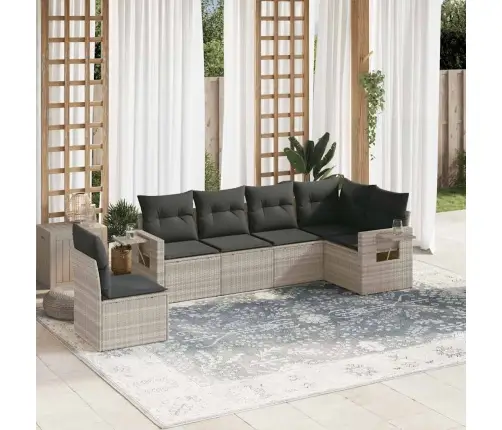 6-Daļīgs Dārza Dīvānu Komplekts,Matrači, Gaiši Pelēka Pe Pinums Vidaxl