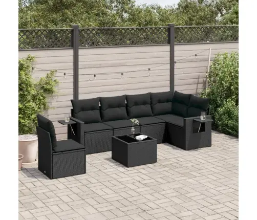 Sofos Komplektas Su Pagalvėlėmis, 7 Dalių, Juodas, Poliratanas