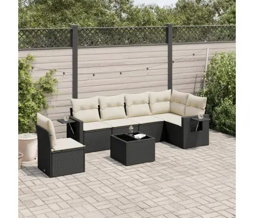 7-Daļīgs Dārza Dīvāna Komplekts Ar Matračiem, Melna Pe Vidaxl