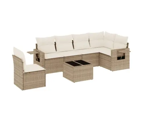 7-Daļīgs Dārza Dīvāna Komplekts, Matrači, Bēša Pe Rotangpalma Vidaxl