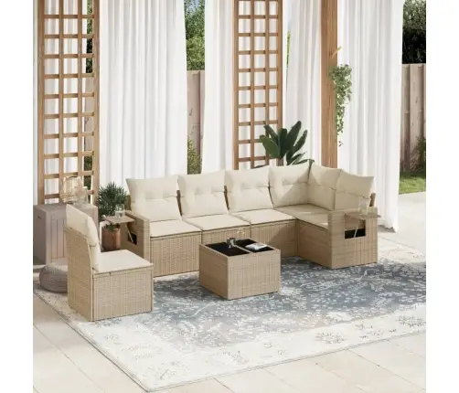 7-Daļīgs Dārza Dīvāna Komplekts, Matrači, Bēša Pe Rotangpalma Vidaxl