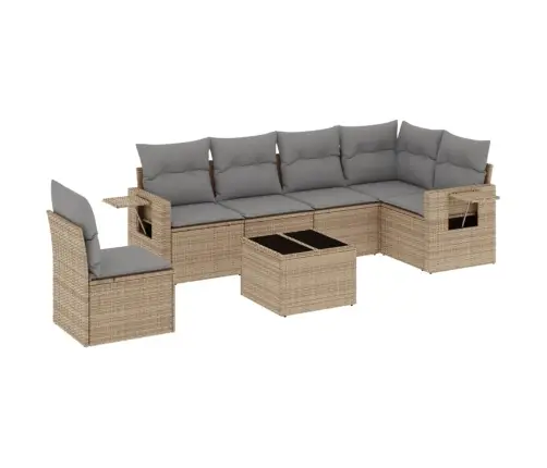 7-Daļīgs Dārza Dīvāna Komplekts, Matrači, Bēša Pe Rotangpalma Vidaxl