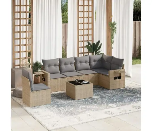 7-Daļīgs Dārza Dīvāna Komplekts, Matrači, Bēša Pe Rotangpalma Vidaxl