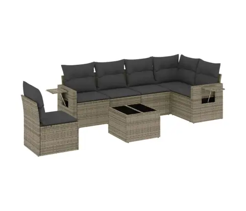 7-Daļīgs Dārza Dīvāna Komplekts, Matrači, Pelēka Pe Rotangpalma Vidaxl