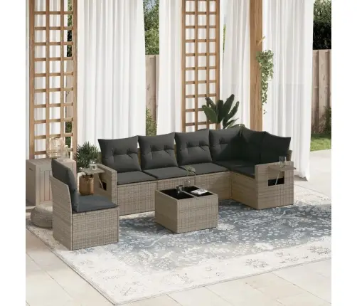 7-Daļīgs Dārza Dīvāna Komplekts, Matrači, Pelēka Pe Rotangpalma Vidaxl