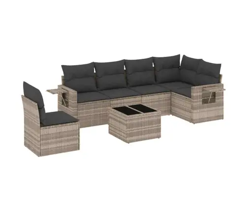 7-Daļīgs Dārza Dīvāna Komplekts,Matrači, Gaiši Pelēka Pe Pinums Vidaxl