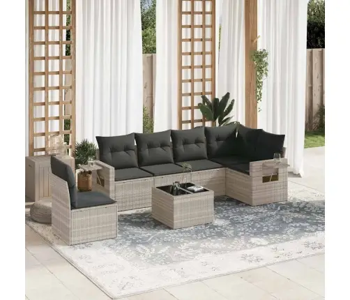 7-Daļīgs Dārza Dīvāna Komplekts,Matrači, Gaiši Pelēka Pe Pinums Vidaxl