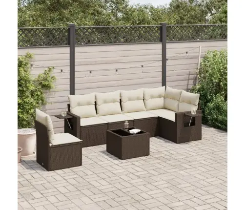 7-Daļīgs Dārza Dīvānu Komplekts, Matrači, Brūna Pe Rotangpalma Vidaxl