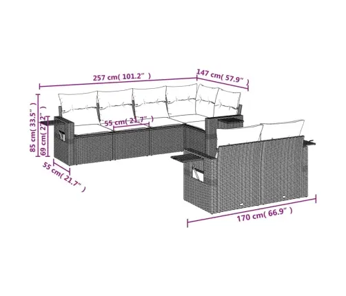 Sofos Komplektas Su Pagalvėlėmis, 7 Dalių, Smėlio, Poliratanas