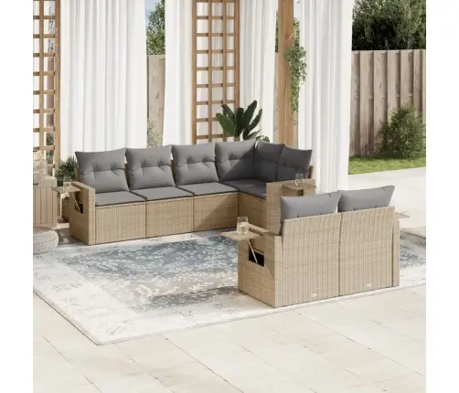 Sofos Komplektas Su Pagalvėlėmis, 7 Dalių, Smėlio, Poliratanas