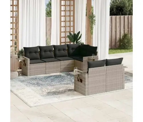 7-Daļīgs Dārza Dīvāna Komplekts,Matrači, Gaiši Pelēka Pe Pinums Vidaxl