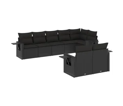 Sofos Komplektas Su Pagalvėlėmis, 8 Dalių, Juodas, Poliratanas