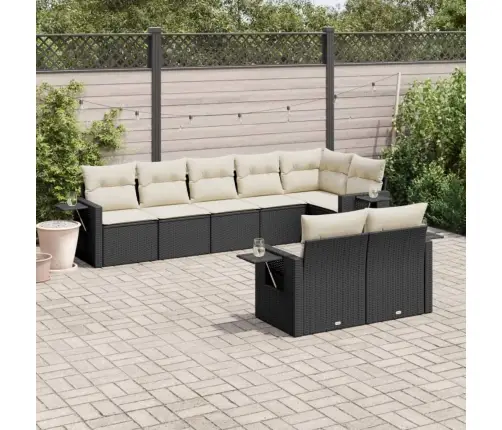 Sofos Komplektas Su Pagalvėlėmis, 8 Dalių, Juodas, Poliratanas