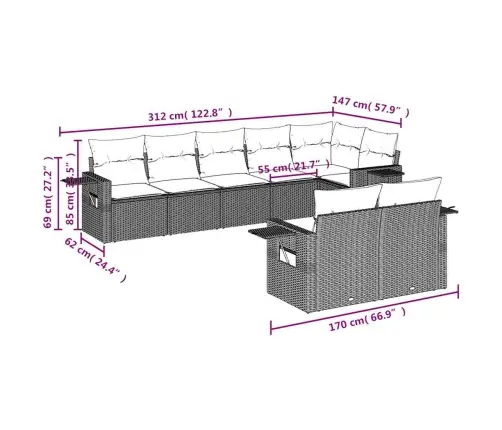 Sodo Komplektas Su Pagalvėlėmis, 8 Dalių, Rudas, Poliratanas