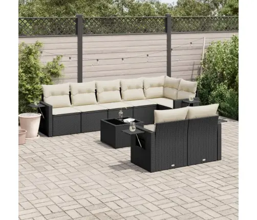 9-Daļīgs Dārza Dīvāna Komplekts, Matrači, Melna Pe Rotangpalma Vidaxl