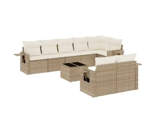 9-Daļīgs Dārza Dīvānu Komplekts, Matrači, Bēša Pe Rotangpalma Vidaxl