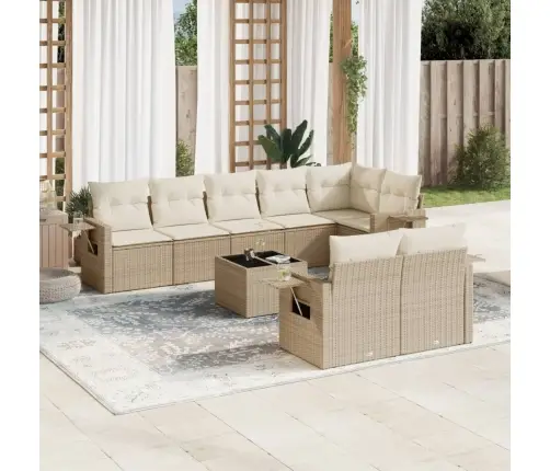 9-Daļīgs Dārza Dīvānu Komplekts, Matrači, Bēša Pe Rotangpalma Vidaxl