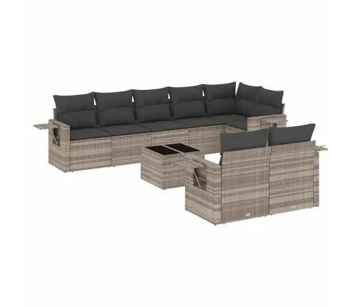 9-Daļīgs Dārza Dīvāna Komplekts,Matrači, Gaiši Pelēka Pe Pinums Vidaxl