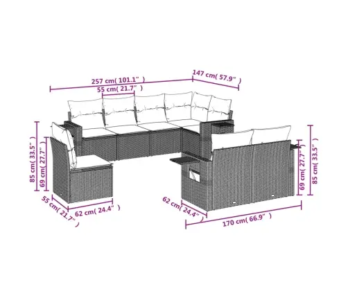 Sofos Komplektas Su Pagalvėlėmis, 8 Dalių, Juodas, Poliratanas
