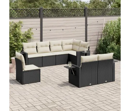 Sofos Komplektas Su Pagalvėlėmis, 8 Dalių, Juodas, Poliratanas