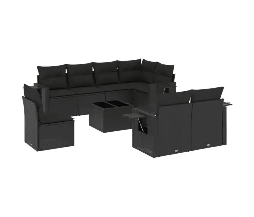 9-Daļīgs Dārza Dīvāna Komplekts, Matrači, Melna Pe Rotangpalma Vidaxl