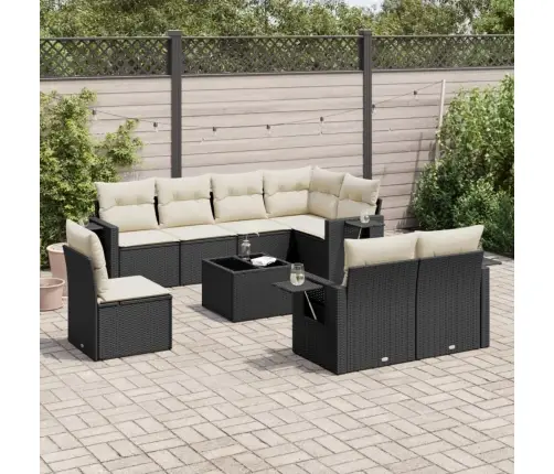 9-Daļīgs Dārza Dīvāna Komplekts, Matrači, Melna Pe Rotangpalma Vidaxl