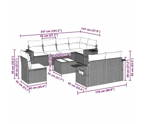 9-Osaline Aiadiivani Komplekt Patjadega, Helehall, Polürotang