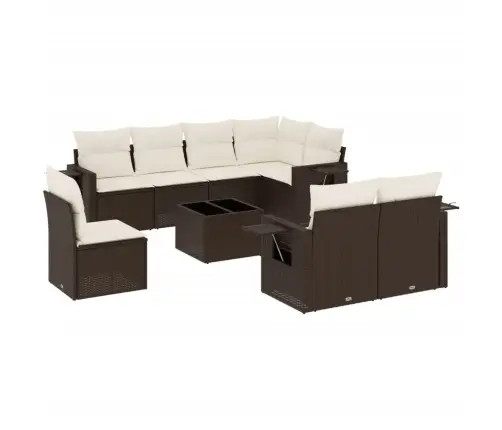 9-Daļīgs Dārza Dīvāna Komplekts, Matrači, Brūna Pe Rotangpalma Vidaxl