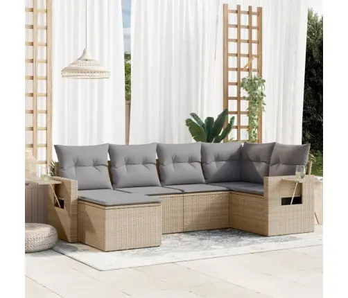 Sofos Komplektas Su Pagalvėlėmis, 6 Dalių, Smėlio, Poliratanas