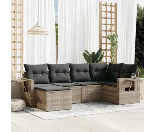 6-Daļīgs Dārza Dīvānu Komplekts,Matrači, Gaiši Pelēka Pe Pinums Vidaxl