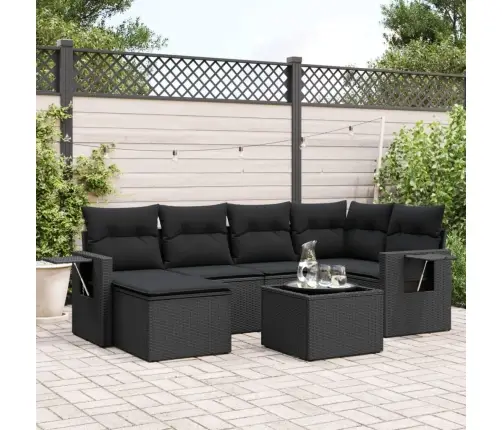 7-Daļīgs Dārza Dīvāna Komplekts Ar Matračiem, Melna Pe Vidaxl
