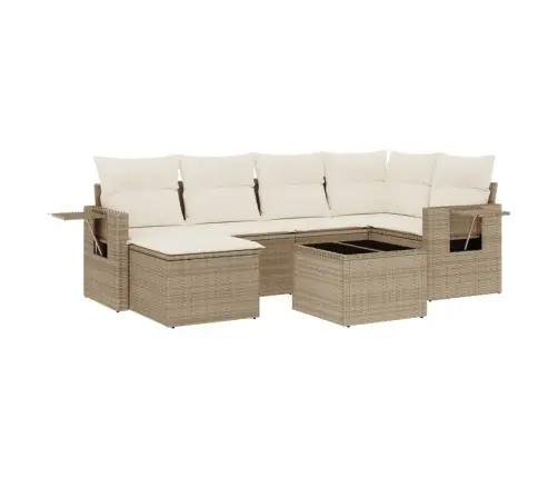 7-Daļīgs Dārza Dīvāna Komplekts, Matrači, Bēša Pe Rotangpalma Vidaxl