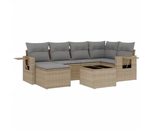 7-Daļīgs Dārza Dīvāna Komplekts, Matrači, Bēša Pe Rotangpalma Vidaxl