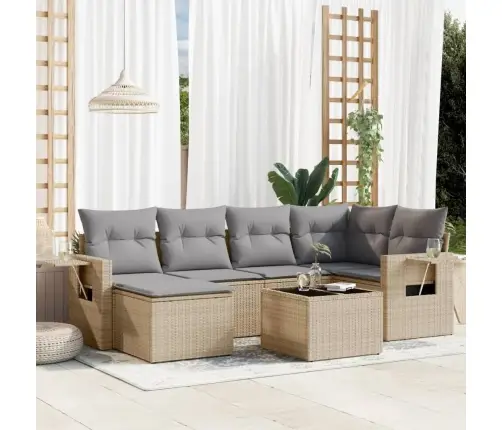 7-Daļīgs Dārza Dīvāna Komplekts, Matrači, Bēša Pe Rotangpalma Vidaxl