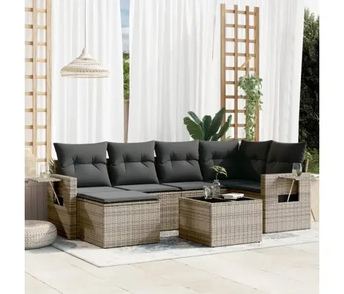 7-Daļīgs Dārza Dīvāna Komplekts, Matrači, Pelēka Pe Rotangpalma Vidaxl